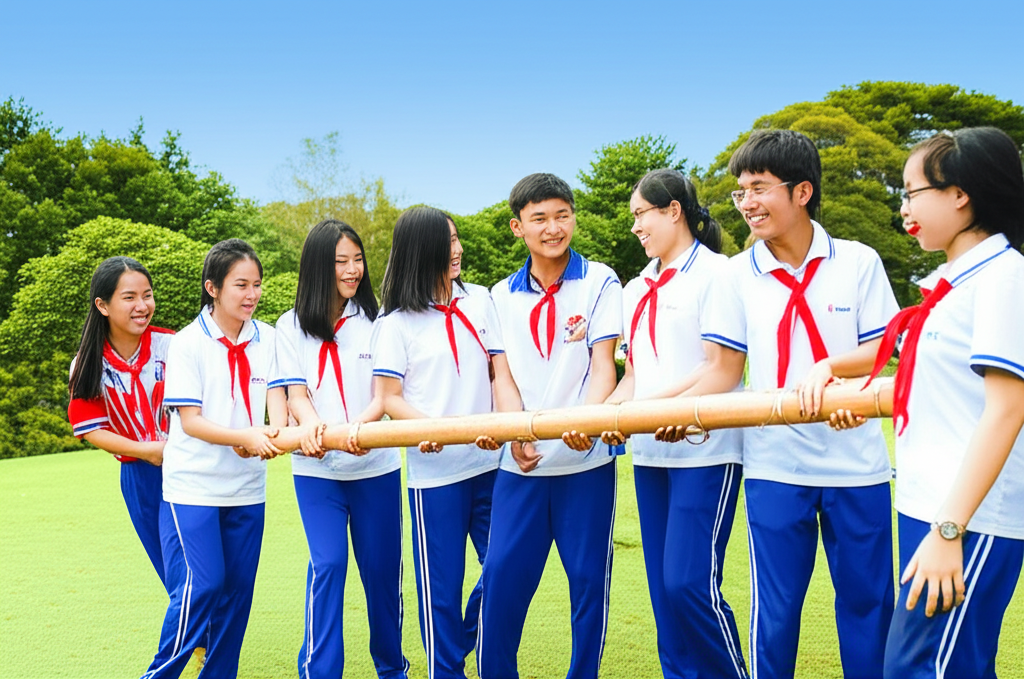 Vietnamese students participating in an outdoor activity